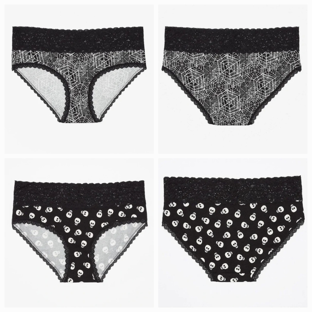 4 Pair Maurices Halloween Spiderweb and Skulls Panties Size 2x 22/24